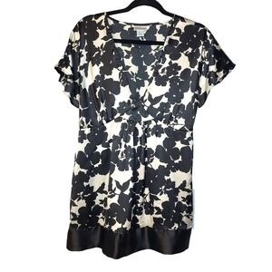 Motherhood V Neck Baby Doll Dress Black Gray Floral Elastic Back Size Small Y2K